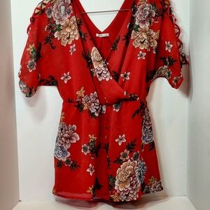 Charlotte Russe Double V Neck Printed Blouse small